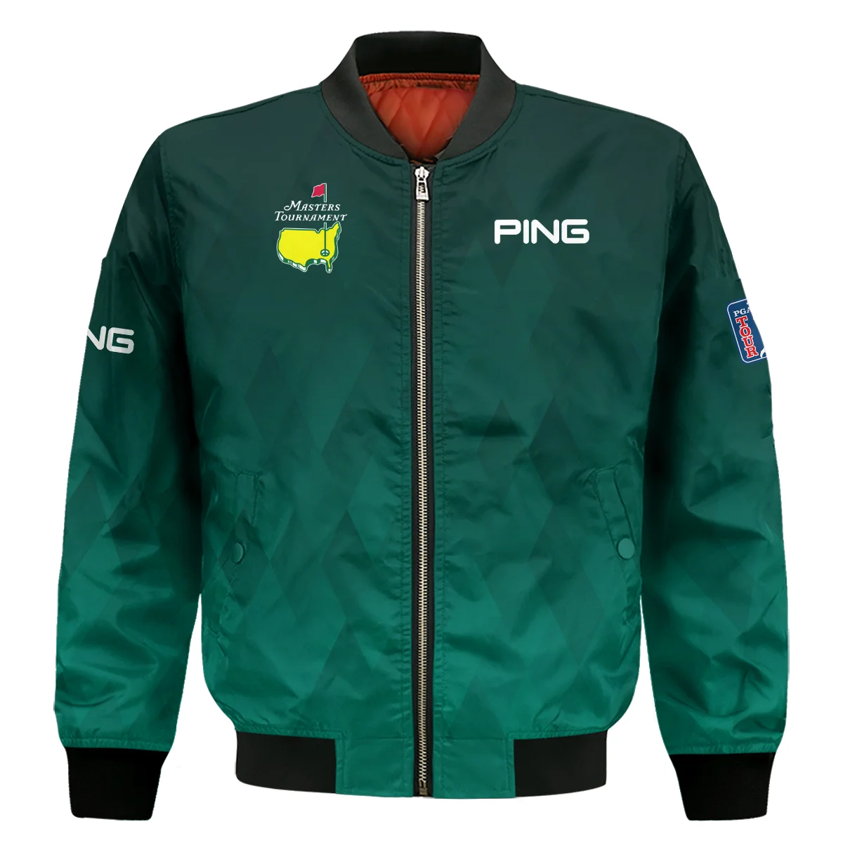 Gradient Dark Green Geometric Pattern Masters Tournament Ping Zipper Polo Shirt Style Classic Zipper Polo Shirt For Men