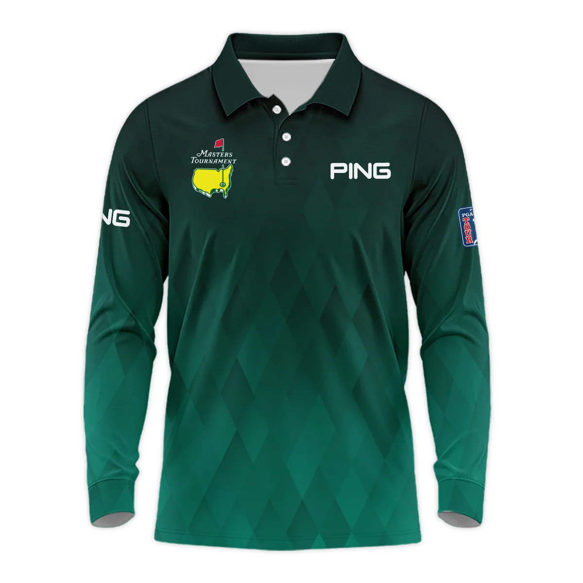 Gradient Dark Green Geometric Pattern Masters Tournament Ping Vneck Polo Shirt Style Classic Polo Shirt For Men