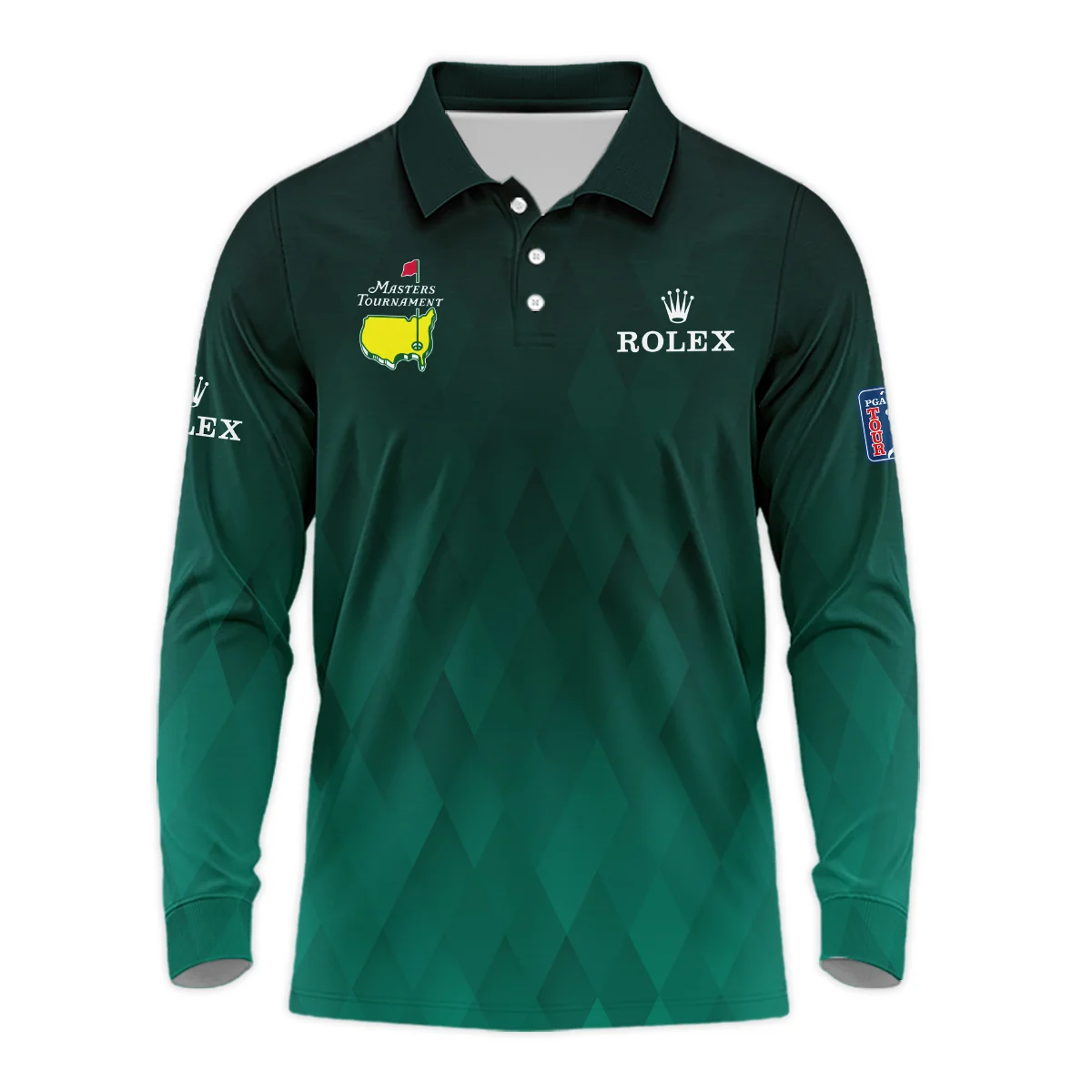 Gradient Dark Green Geometric Pattern Masters Tournament Rolex Vneck Polo Shirt Style Classic Polo Shirt For Men