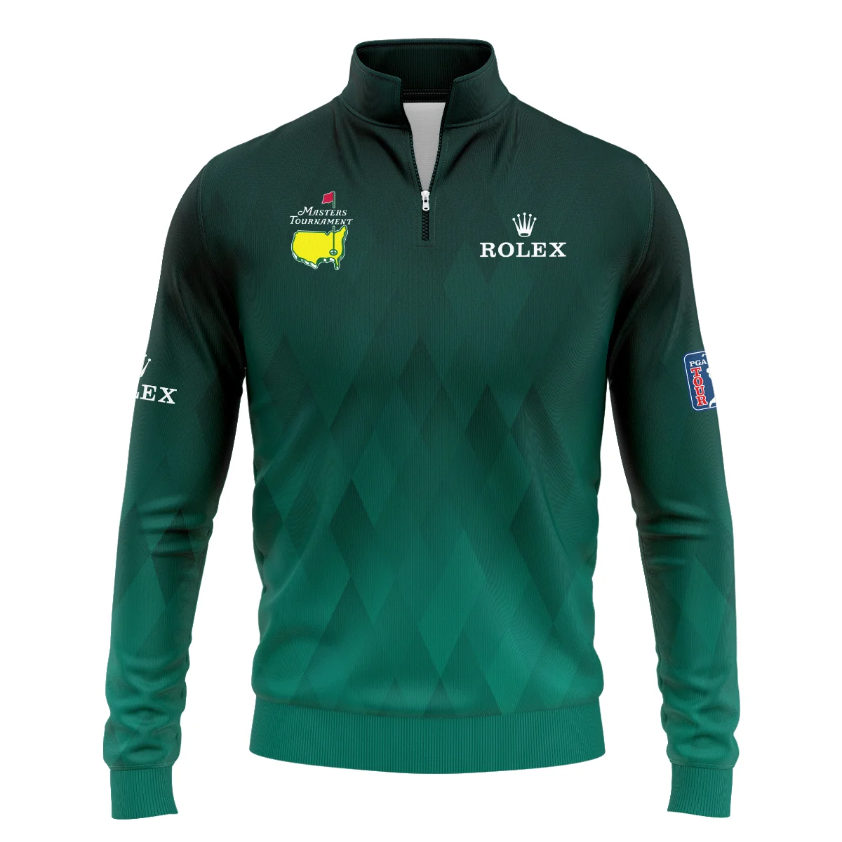 Gradient Dark Green Geometric Pattern Masters Tournament Rolex Long Polo Shirt Style Classic Long Polo Shirt For Men