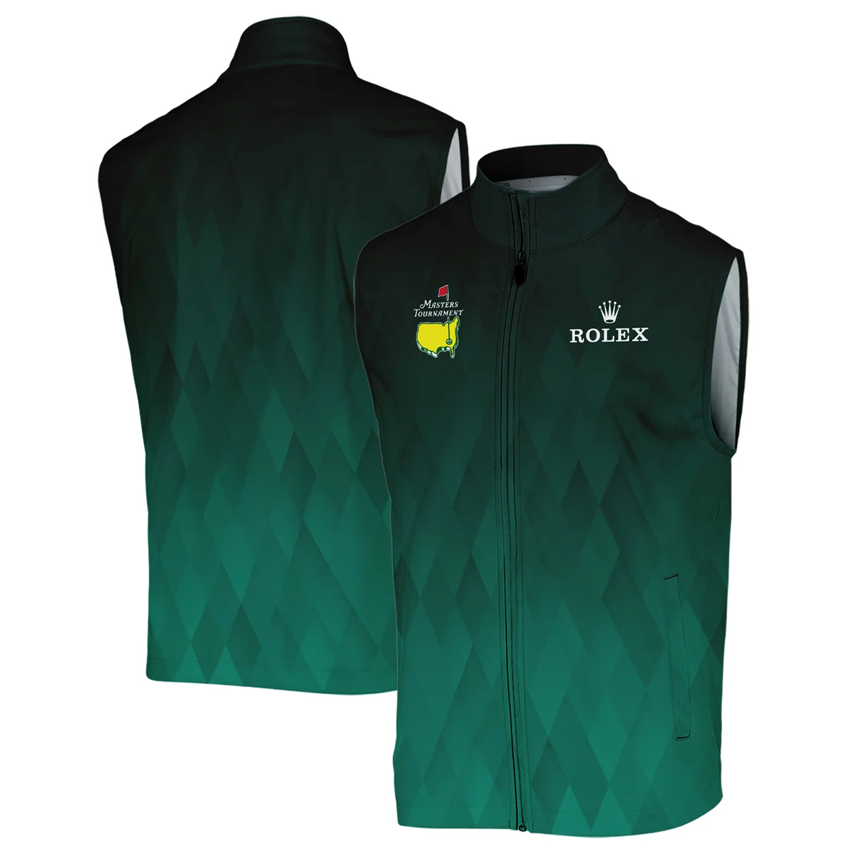 Gradient Dark Green Geometric Pattern Masters Tournament Rolex Vneck Long Polo Shirt Style Classic Long Polo Shirt For Men