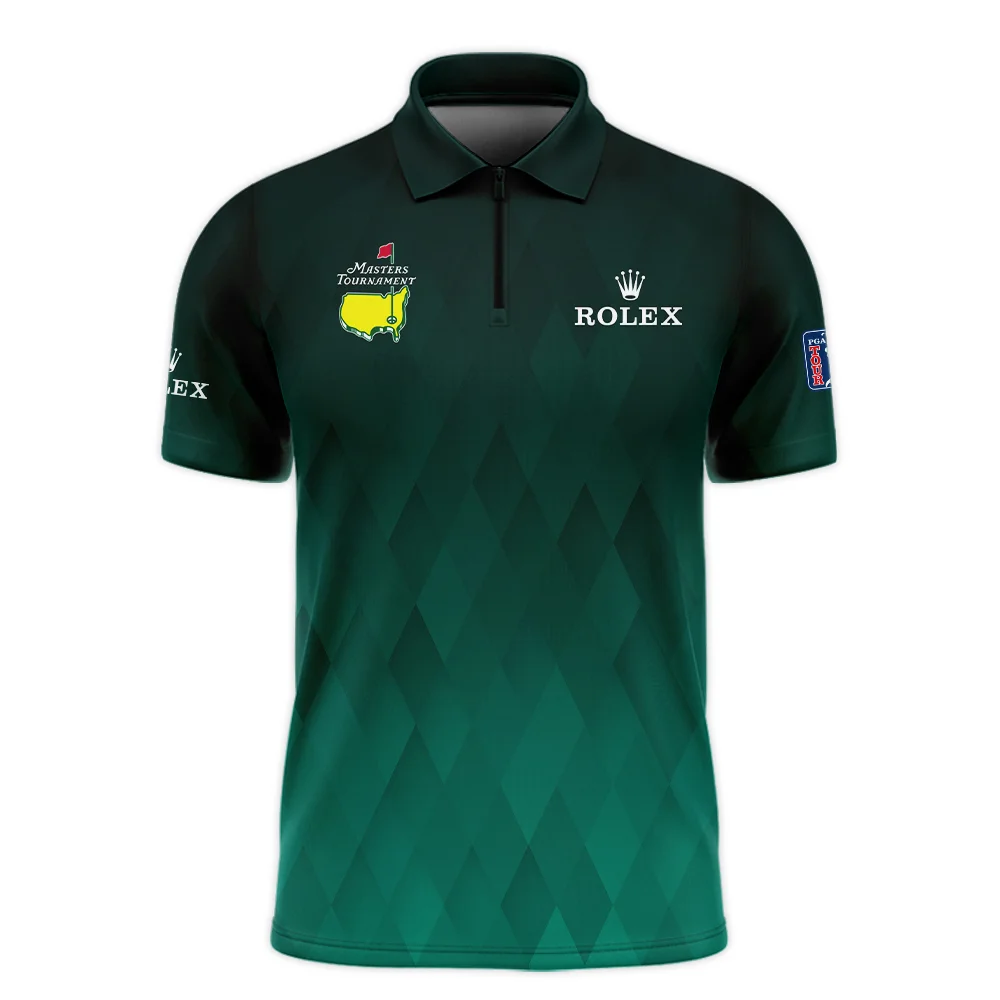 Gradient Dark Green Geometric Pattern Masters Tournament Rolex Zipper Polo Shirt Style Classic Zipper Polo Shirt For Men