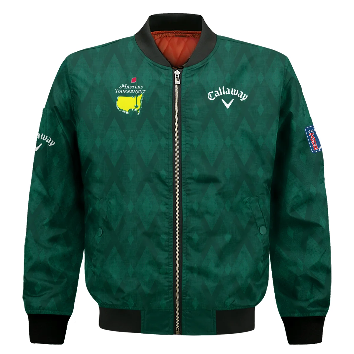 Green Fabric Ikat Diamond pattern Masters Tournament Callaway Bomber Jacket Style Classic Bomber Jacket