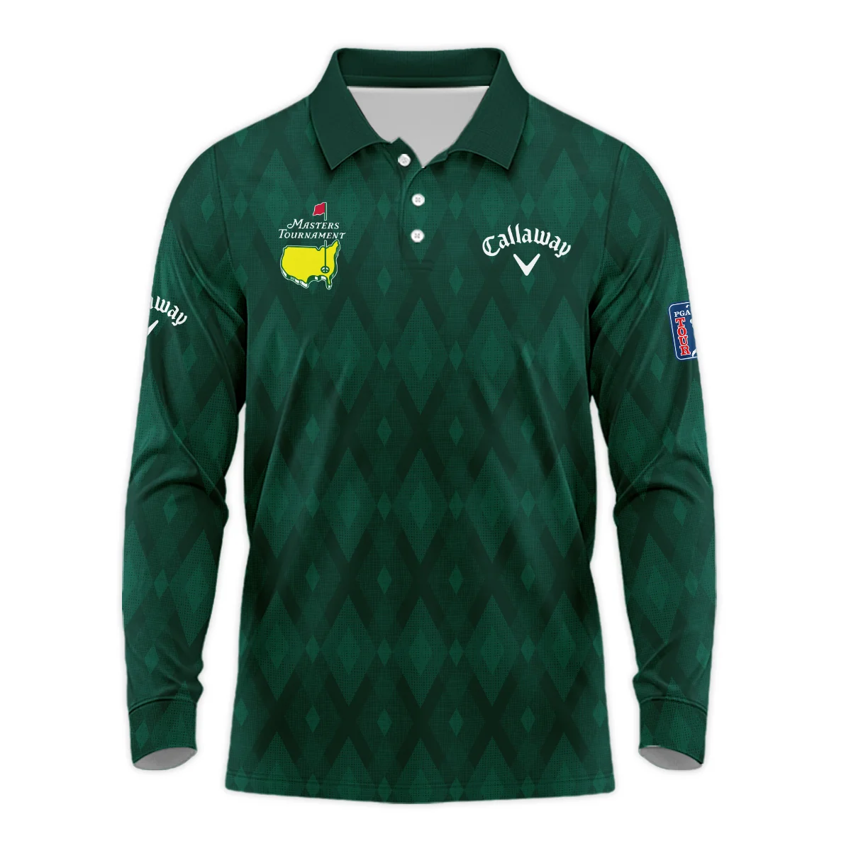 Green Fabric Ikat Diamond pattern Masters Tournament Callaway Long Polo Shirt Style Classic Long Polo Shirt For Men