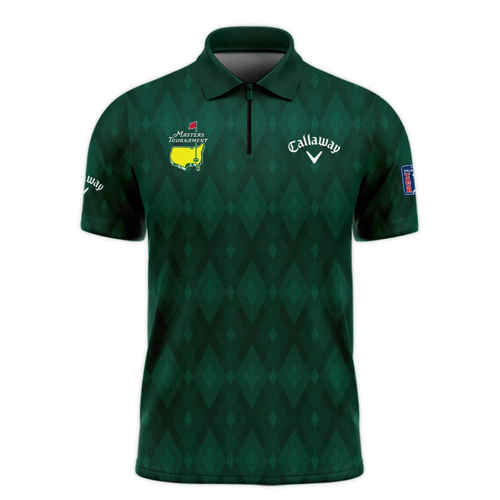 Green Fabric Ikat Diamond pattern Masters Tournament Callaway Zipper Polo Shirt Style Classic Zipper Polo Shirt For Men