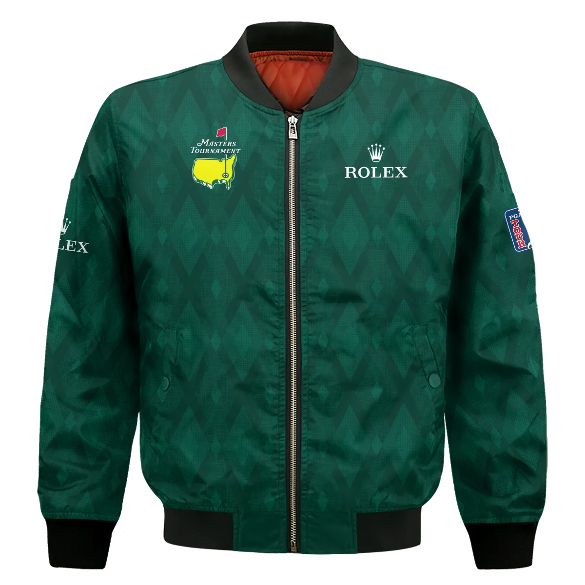 Green Fabric Ikat Diamond pattern Masters Tournament Rolex Bomber Jacket Style Classic Bomber Jacket