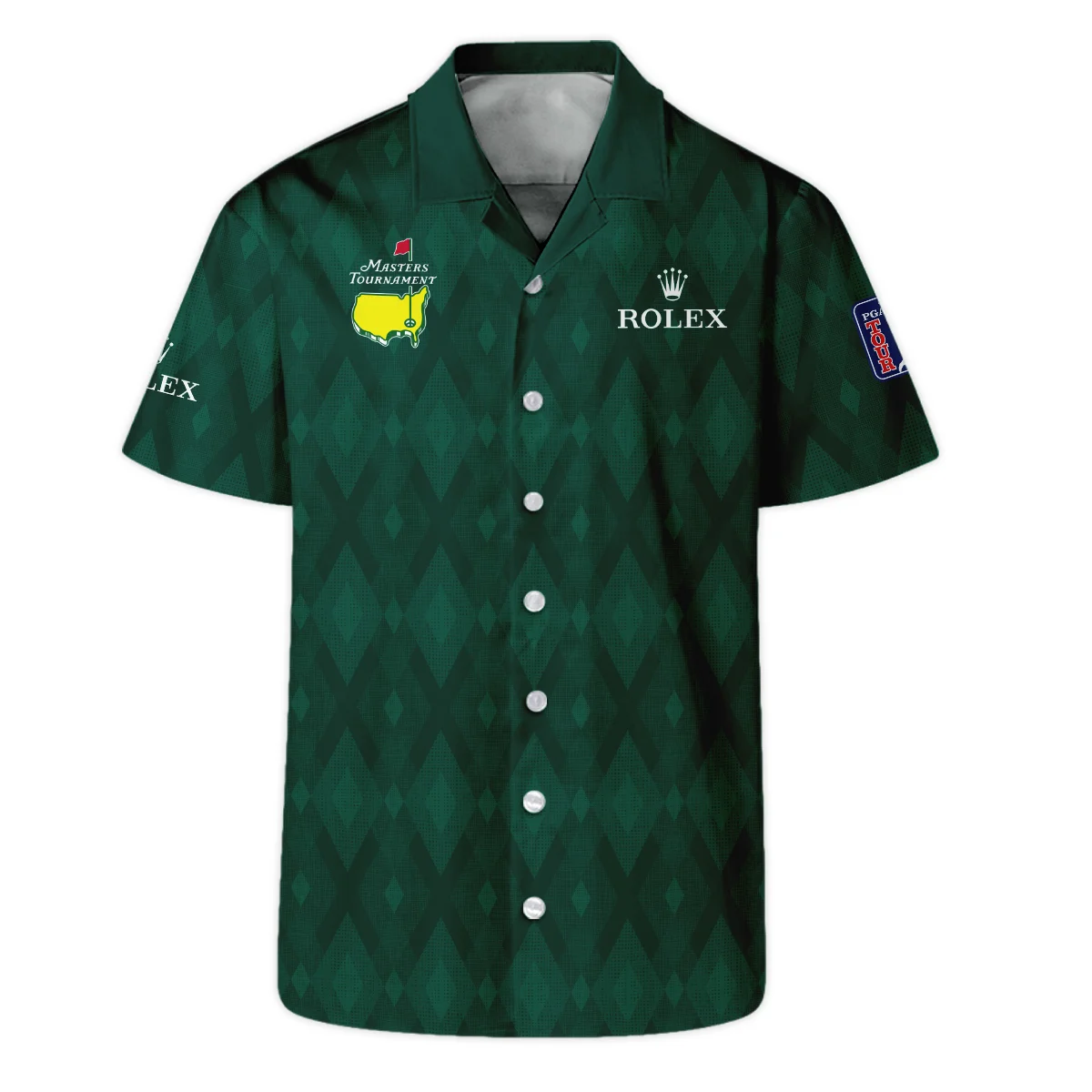 Green Fabric Ikat Diamond pattern Masters Tournament Rolex Hawaiian Shirt Style Classic Oversized Hawaiian Shirt