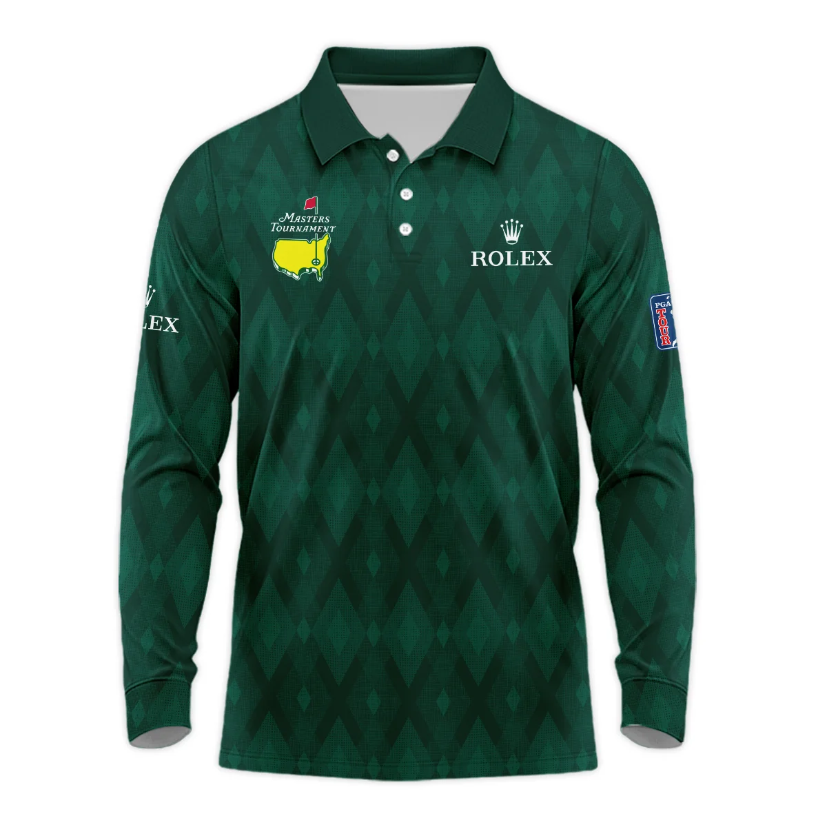 Green Fabric Ikat Diamond pattern Masters Tournament Rolex Long Polo Shirt Style Classic Long Polo Shirt For Men