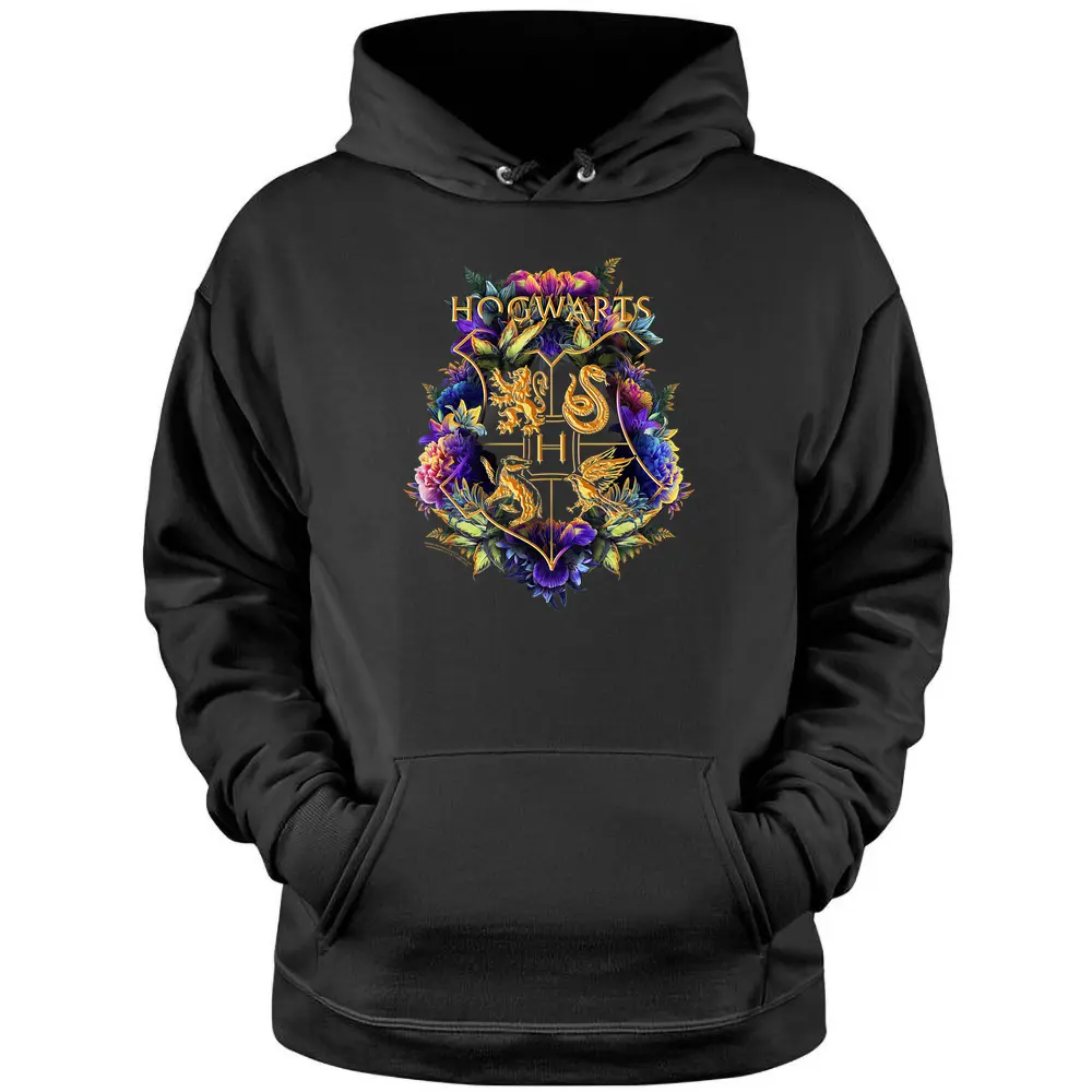 Harry Potter Hogws Multi-colored Floral Crest Pullover Hoodie