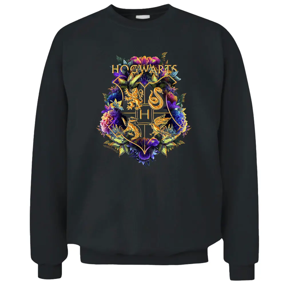 Harry Potter Hogws Multi-colored Floral Crest Pullover Sweatshirt