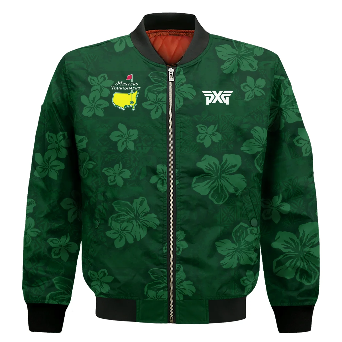 Hawaiian Tribal Elements And Hibiscus Flowers Patchwork Golf Masters Tournament Bomber Jacket Style Classic Bomber Jacket