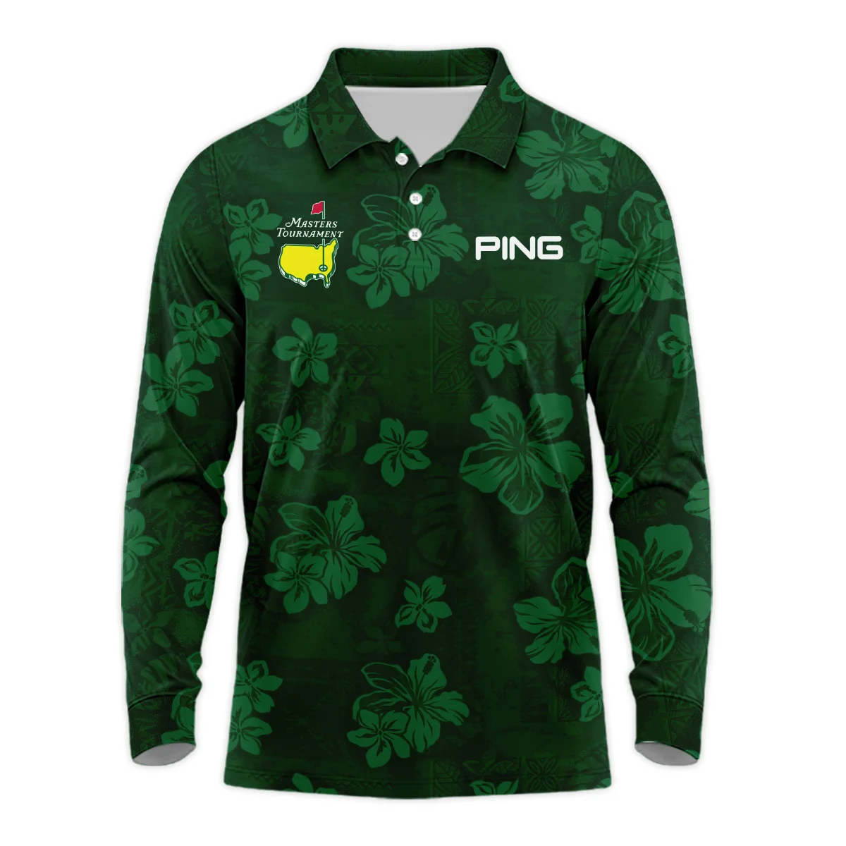 Hawaiian Tribal Elements And Hibiscus Flowers Patchwork Golf Masters Tournament Ping Long Polo Shirt Style Classic Long Polo Shirt For Men