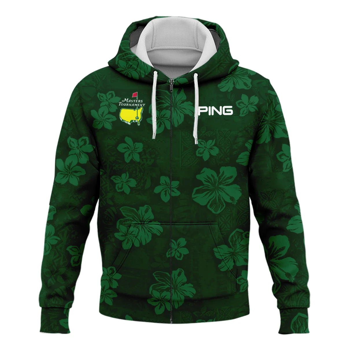 Hawaiian Tribal Elements And Hibiscus Flowers Patchwork Golf Masters Tournament Ping Zipper Hoodie Shirt Style Classic Zipper Hoodie Shirt