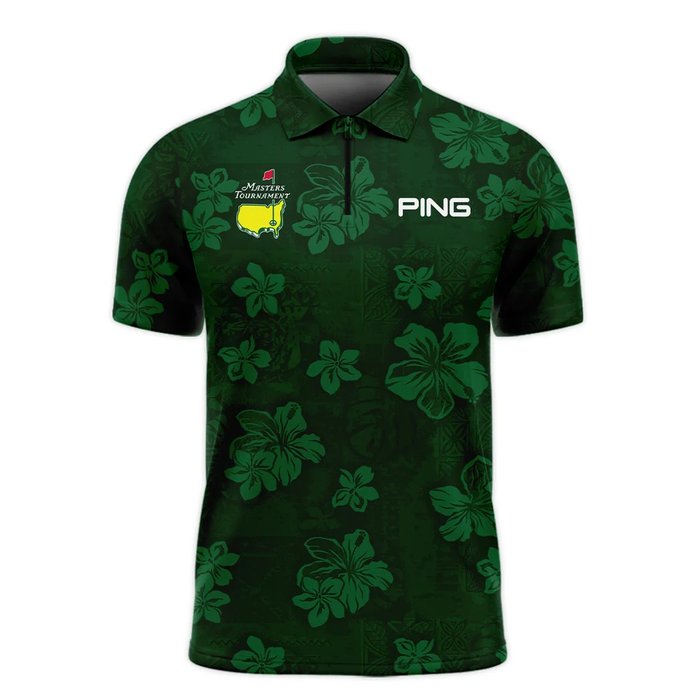 Hawaiian Tribal Elements And Hibiscus Flowers Patchwork Golf Masters Tournament Ping Zipper Polo Shirt Style Classic Zipper Polo Shirt For Men