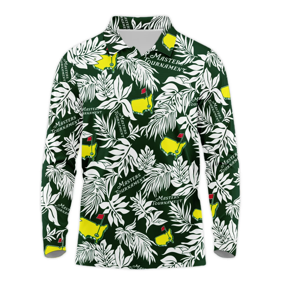 Hawaiian Tropical Leaves Pattern Golf Masters Tournament Long Polo Shirt Style Classic Long Polo Shirt For Men