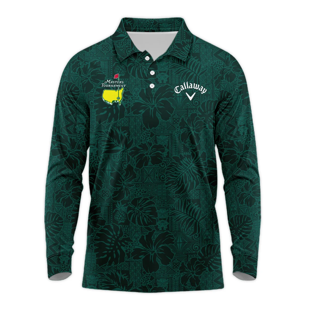 Hibiscus And Tropical Leaves With Tribal Elements Pattern Golf Masters Tournament Callaway Long Polo Shirt Style Classic Long Polo Shirt For Men