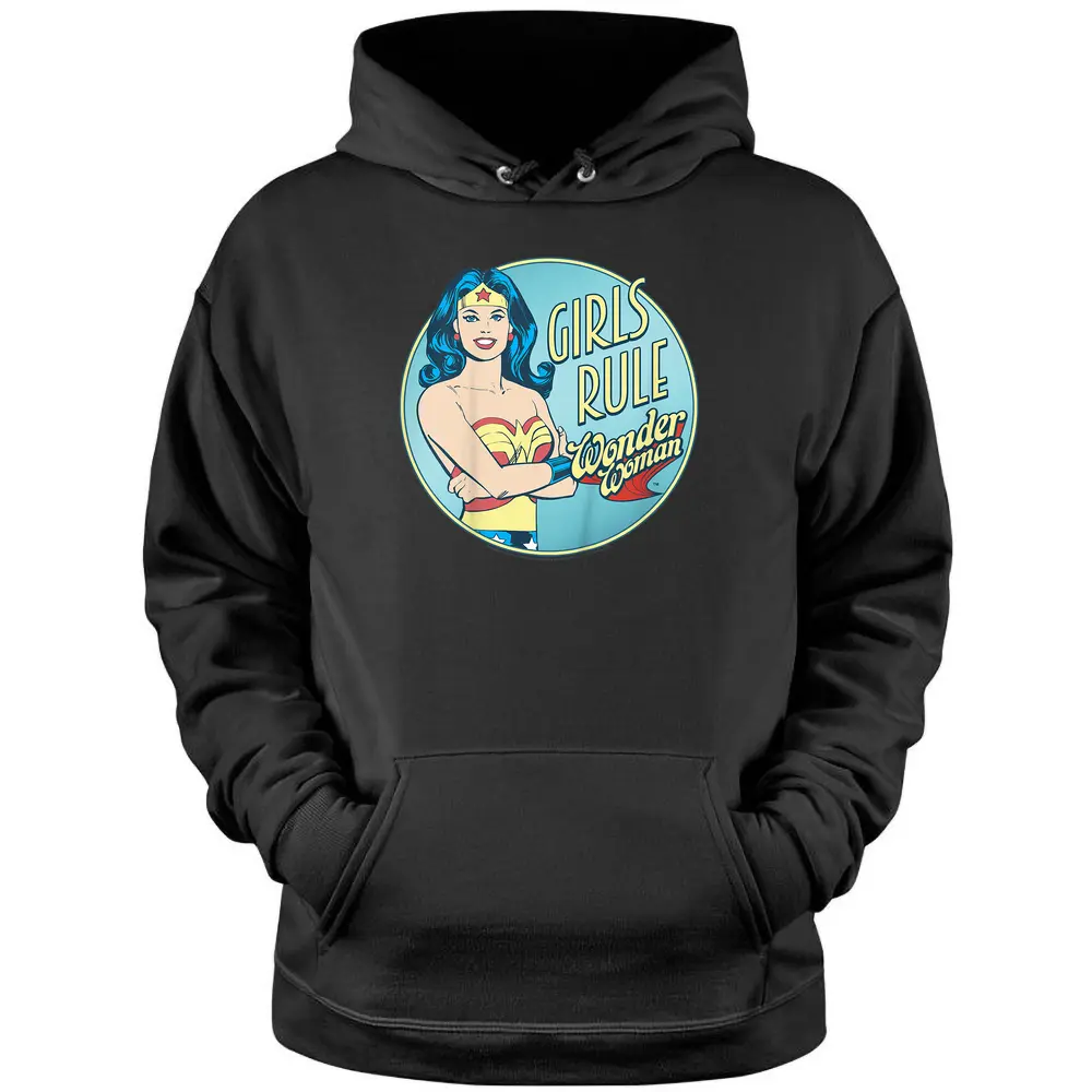 Kids Dc Comics Wonder Woman Girls Rule Single Portrait Text Pullover Hoodie