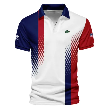 Lacoste Blue Red Straight Line White US Open Tennis Champions Mandarin collar Quater-Zip Long Sleeve