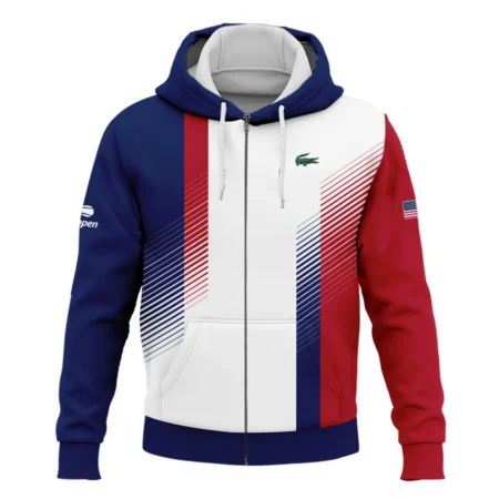 Lacoste Blue Red Straight Line White US Open Tennis Champions Hoodie Shirt Style Classic Hoodie Shirt