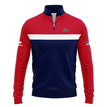 Lacoste Blue Red White Background US Open Tennis Champions Polo Shirt Mandarin Collar Polo Shirt