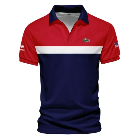 Lacoste Blue Red White Background US Open Tennis Champions Mandarin collar Quater-Zip Long Sleeve