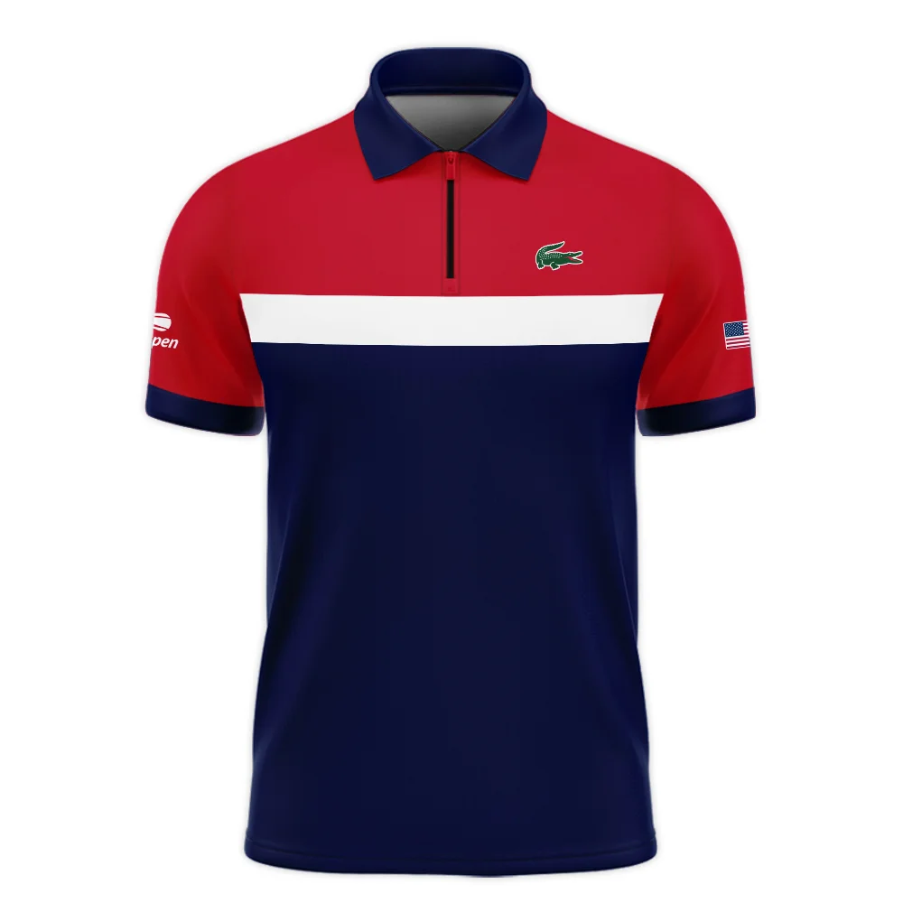 Lacoste Blue Red White Background US Open Tennis Champions Polo Shirt Mandarin Collar Polo Shirt