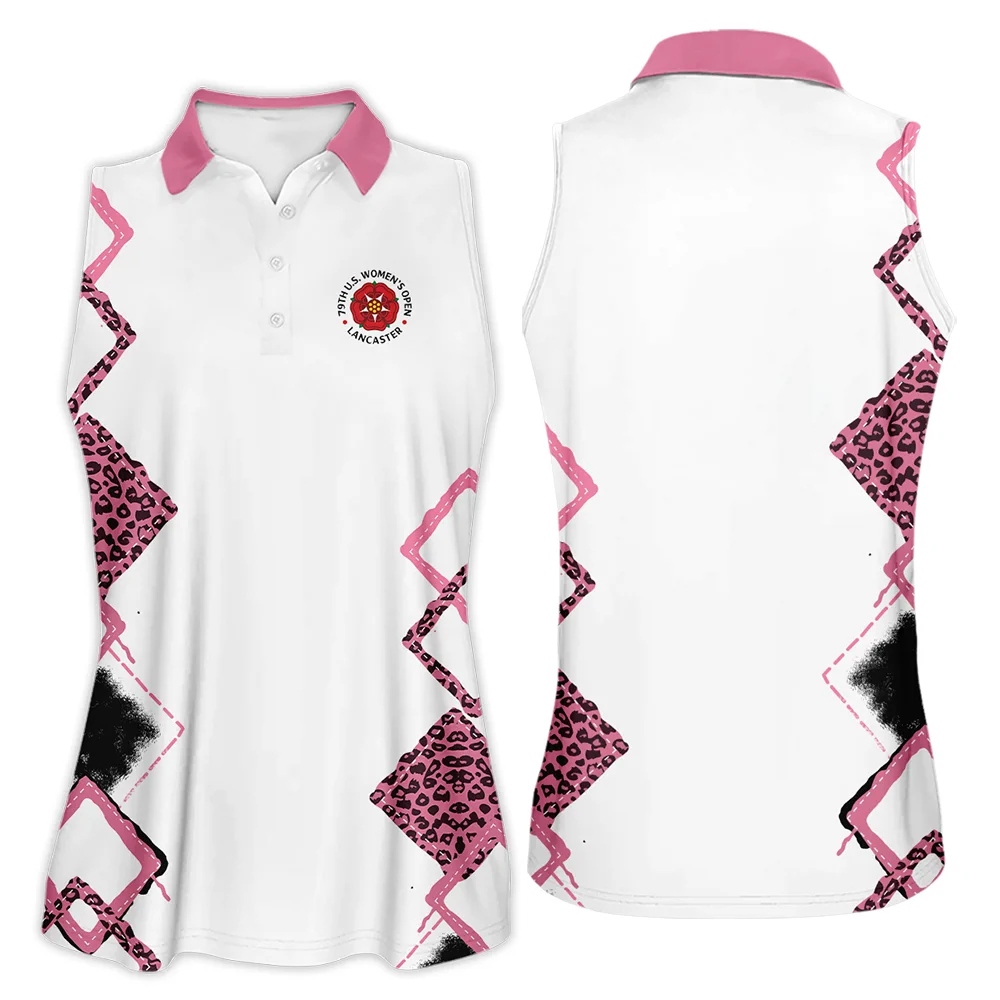 Leopard Golf Color Pink 79th U.S. Women’s Open Lancaster Zipper Long Polo Shirt Pink Color All Over Print Zipper Long Polo Shirt For Woman