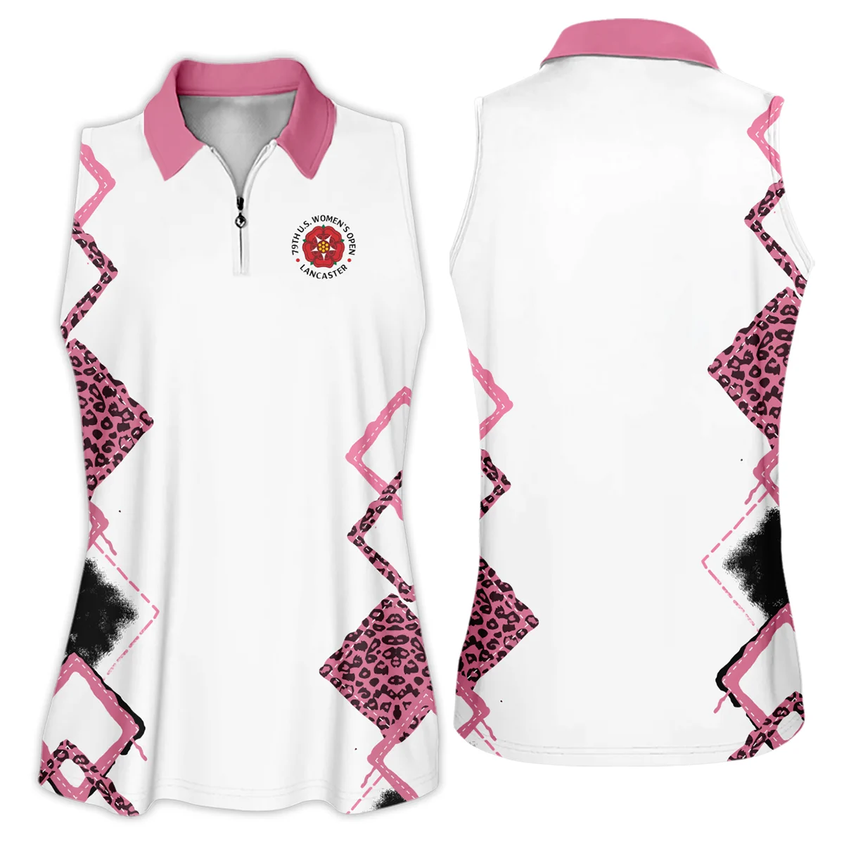 Leopard Golf Color Pink 79th U.S. Women’s Open Lancaster Long Polo Shirt Pink Color All Over Print Long Polo Shirt For Woman