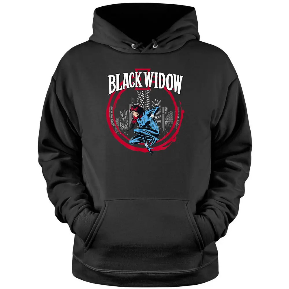 Marvel Avengers Black Widow Red Circle Skyline Portrait Pullover Hoodie