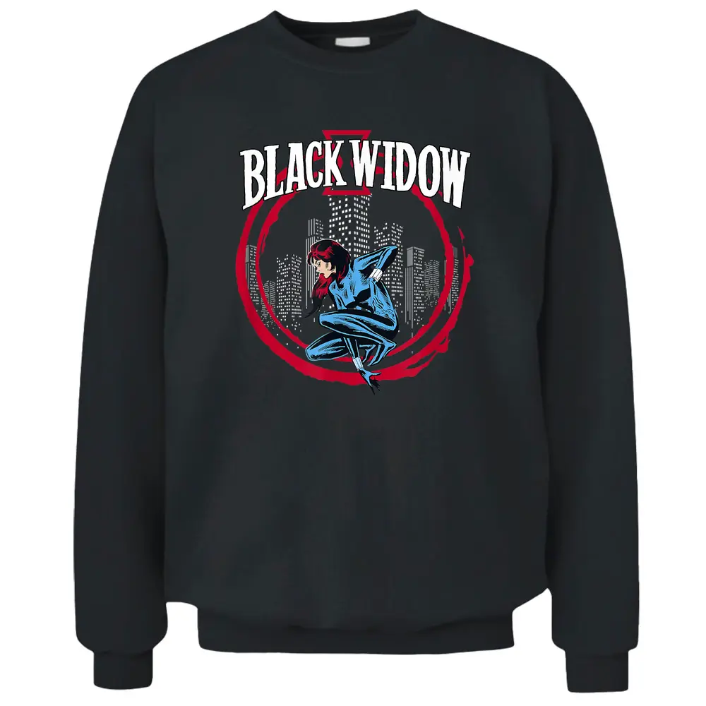 Marvel Avengers Black Widow Red Circle Skyline Portrait Pullover Sweatshirt