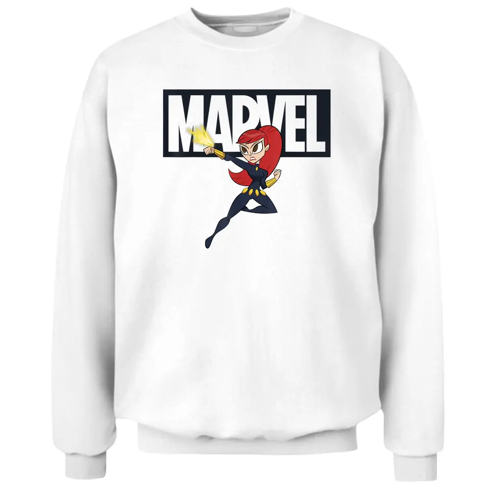 Marvel Black Widow Chibi Action Pose Logo Outline Pullover Sweatshirt