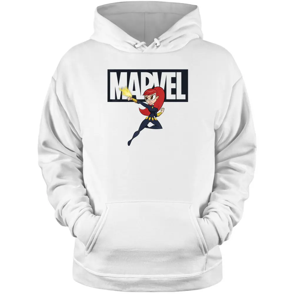 Marvel Black Widow Chibi Action Pose Logo Outline Pullover Hoodie