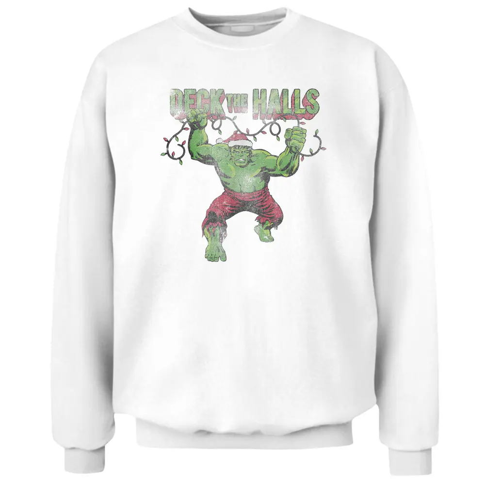 Marvel Christmas Hulk Deck The Halls Portrait Pullover Sweatshirt