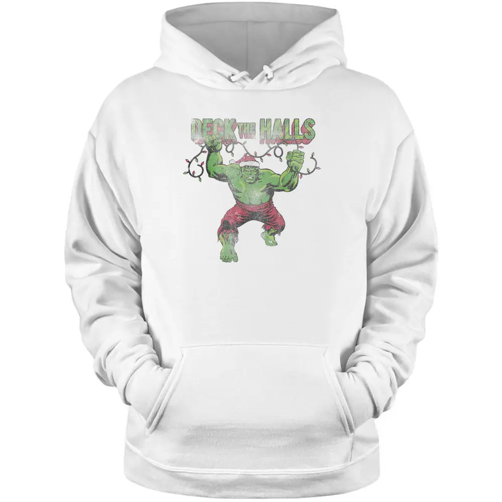 Marvel Christmas Hulk Deck The Halls Portrait Pullover Hoodie