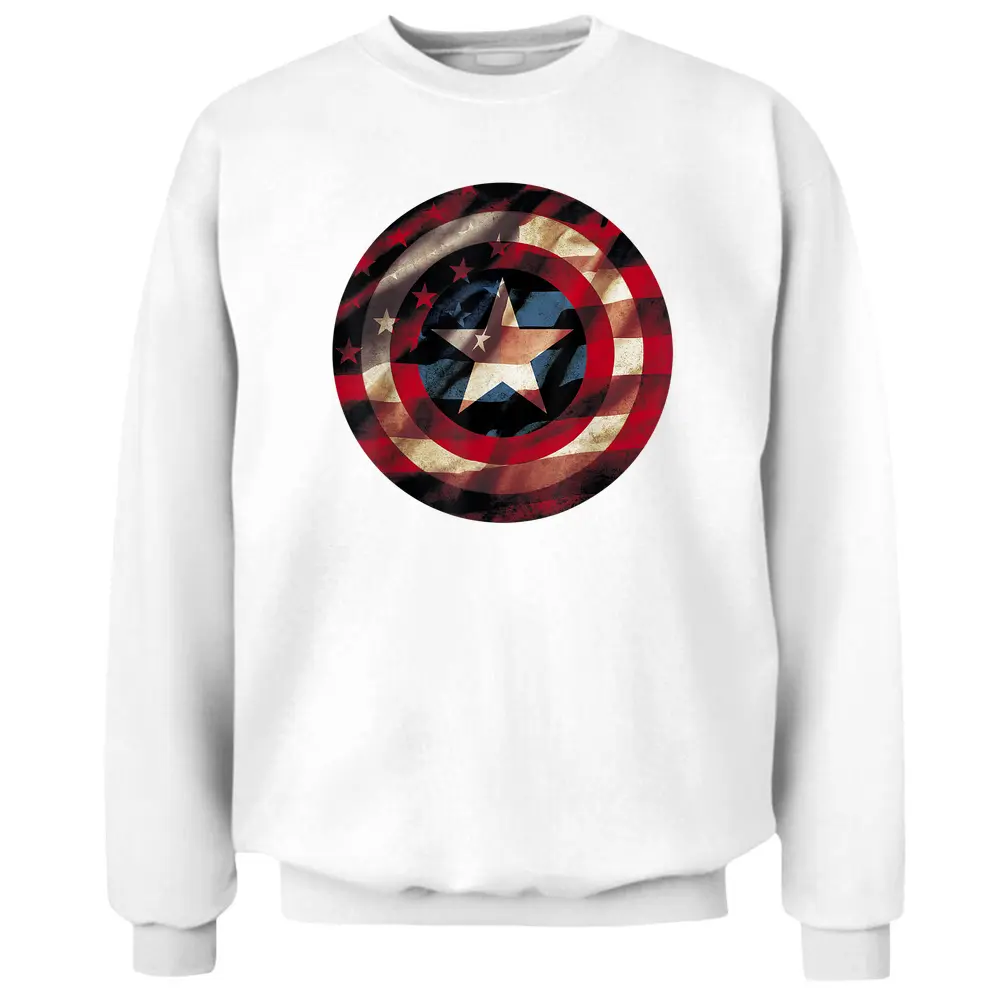 Marvel Comics Captain America Graphic Flag Fill Shield Pullover Sweatshirt