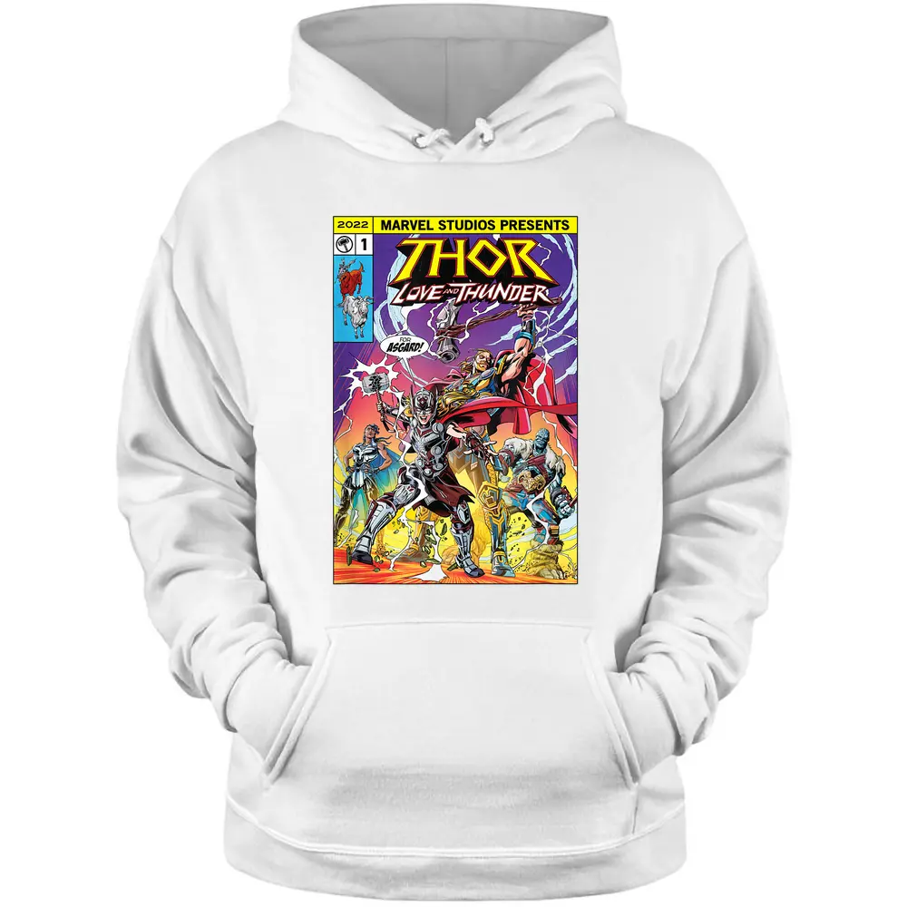 Marvel Thor Love And Thunder Asgard Group Comic Cover Pullover Hoodie