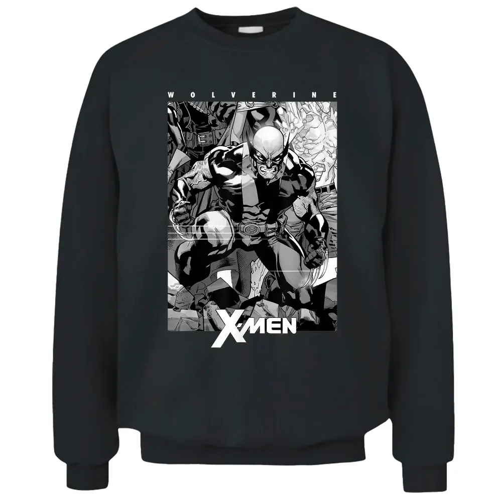 Marvel X-men Wolverine Black  White Comic Panel T-shirt Pullover Sweatshirt