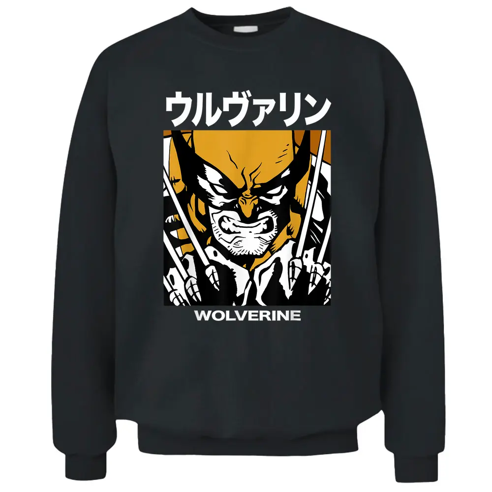 Marvel X-men Wolverine Kanji Blades Pose Graphic T-shirt Pullover Sweatshirt