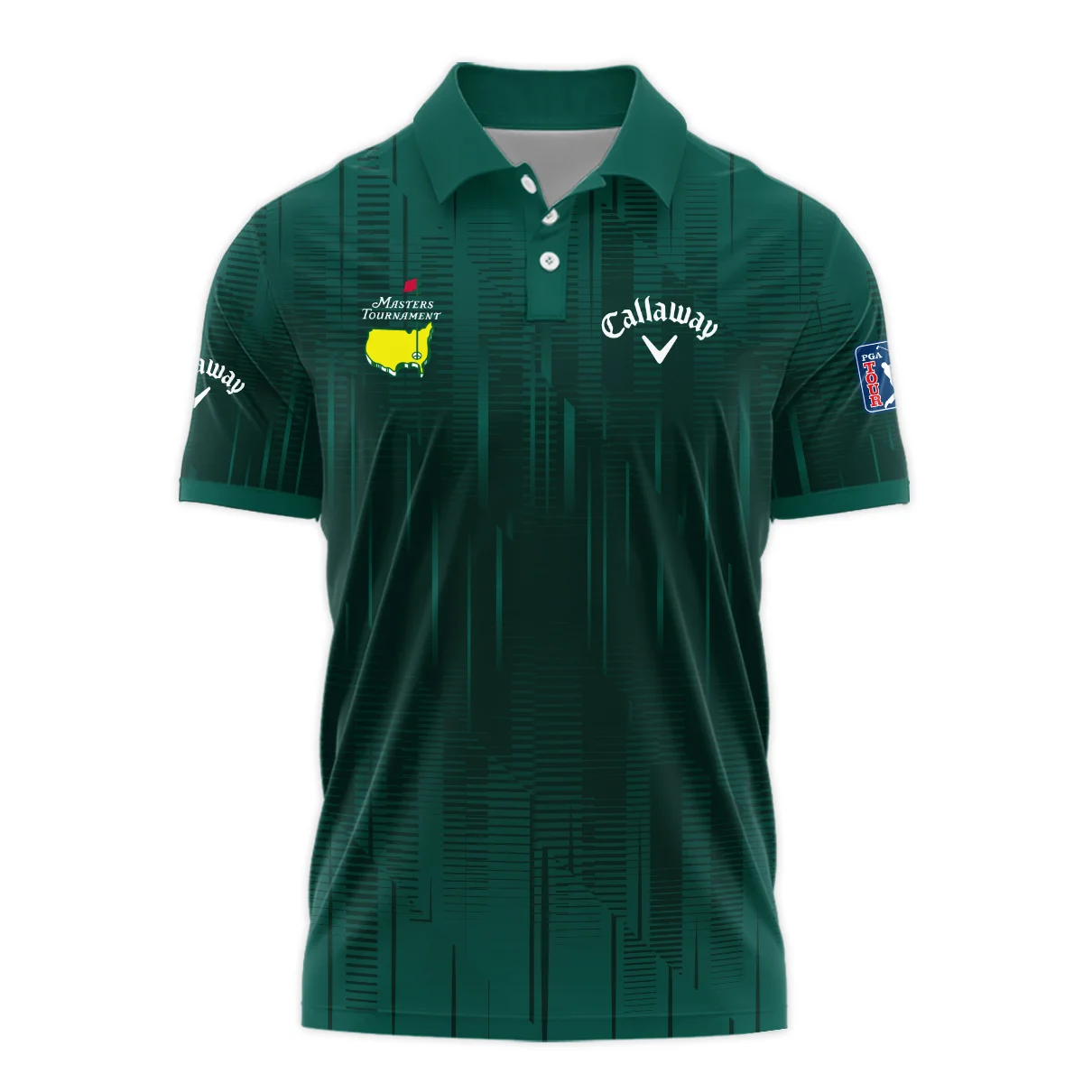 Masters Tournament Callaway Dark Green Gradient Stripes Pattern Vneck Long Polo Shirt Style Classic Long Polo Shirt For Men