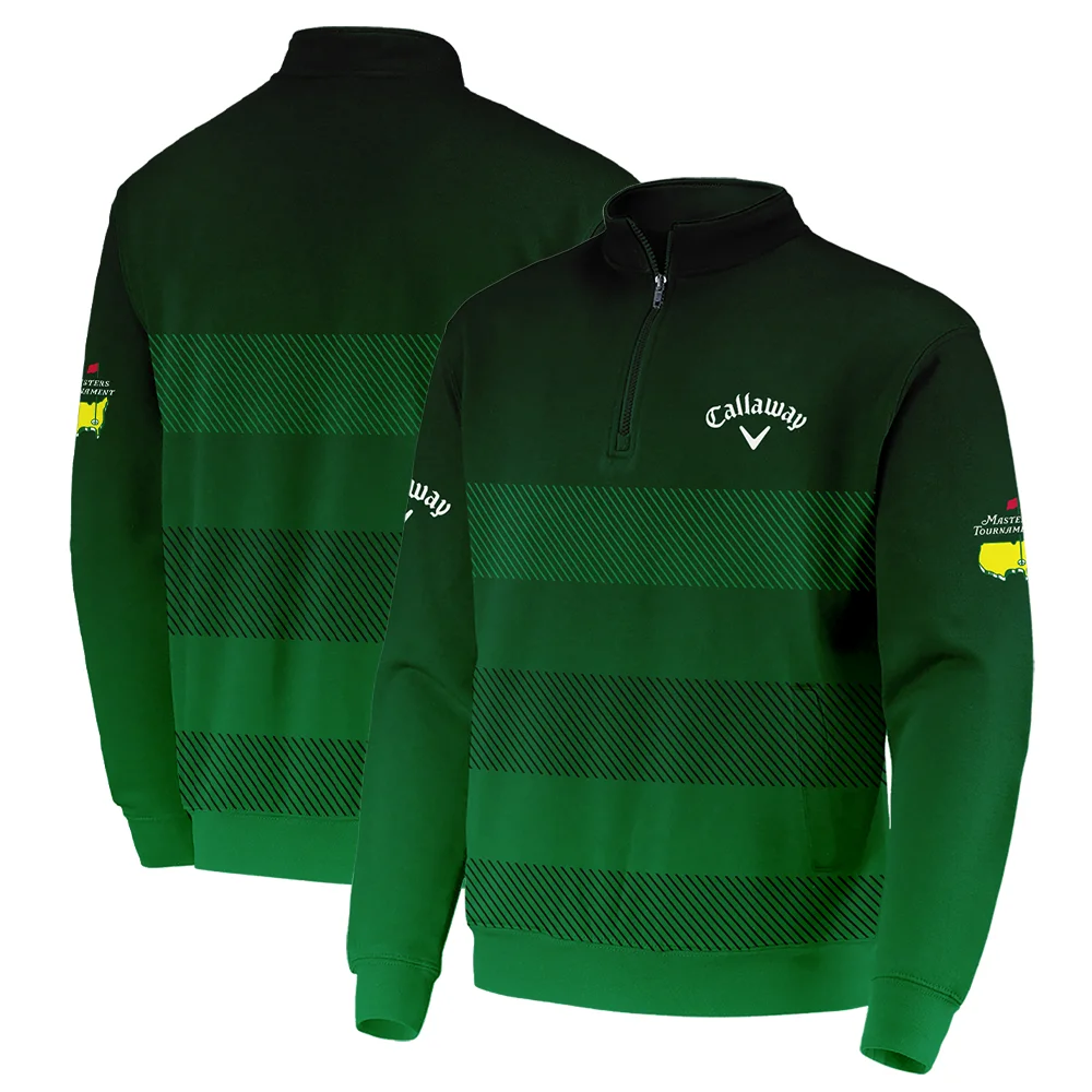 Masters Tournament Callaway Sports Zipper Polo Shirt Green Gradient Stripes Pattern All Over Print Zipper Polo Shirt For Men