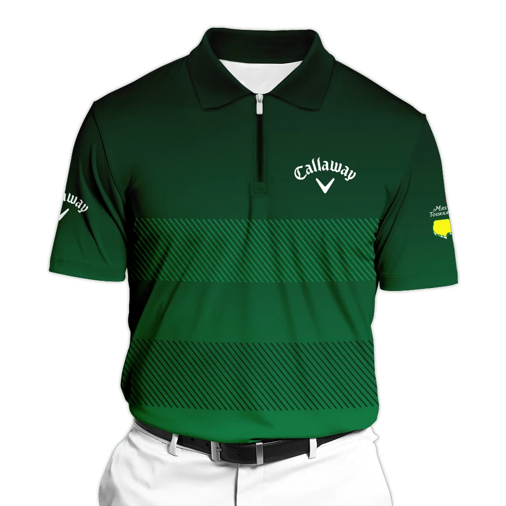 Masters Tournament Callaway Sports Zipper Polo Shirt Green Gradient Stripes Pattern All Over Print Zipper Polo Shirt For Men