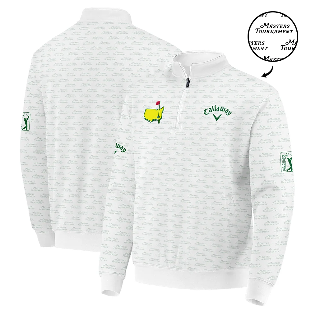 Masters Tournament Golf Callaway Quarter-Zip Jacket Logo Text Pattern White Green Golf Sports All Over Print Quarter-Zip Jacket
