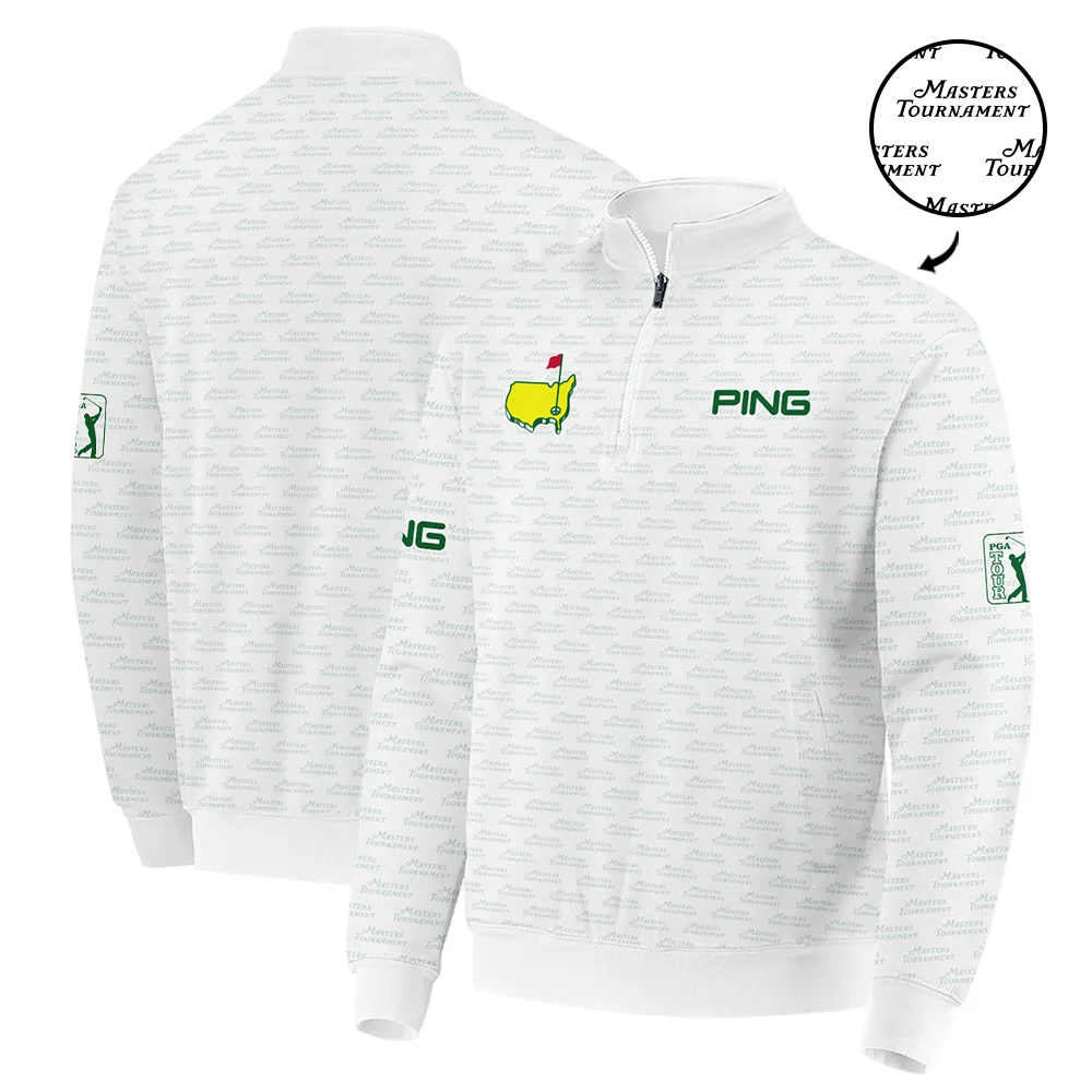 Masters Tournament Golf Ping Quarter-Zip Jacket Logo Text Pattern White Green Golf Sports All Over Print Quarter-Zip Jacket