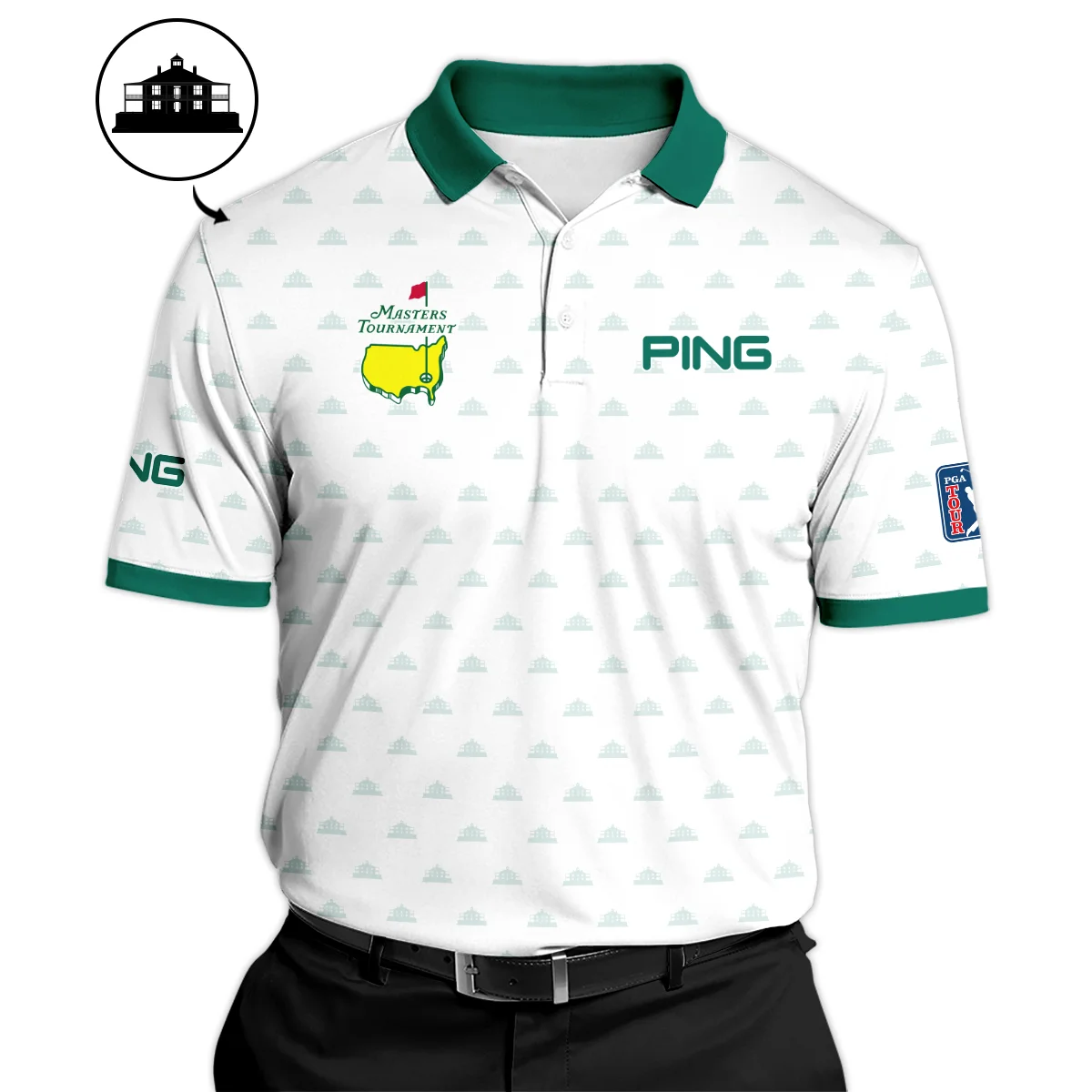 Masters Tournament Golf Sport Ping Long Polo Shirt Sports Cup Pattern White Green Long Polo Shirt For Men
