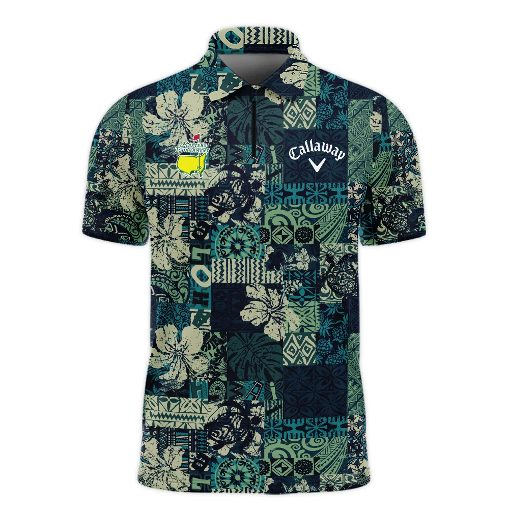 Masters Tournament Hawaiian Hibiscus And Tribal Element Fabric Callaway Zipper Polo Shirt Style Classic Zipper Polo Shirt For Men