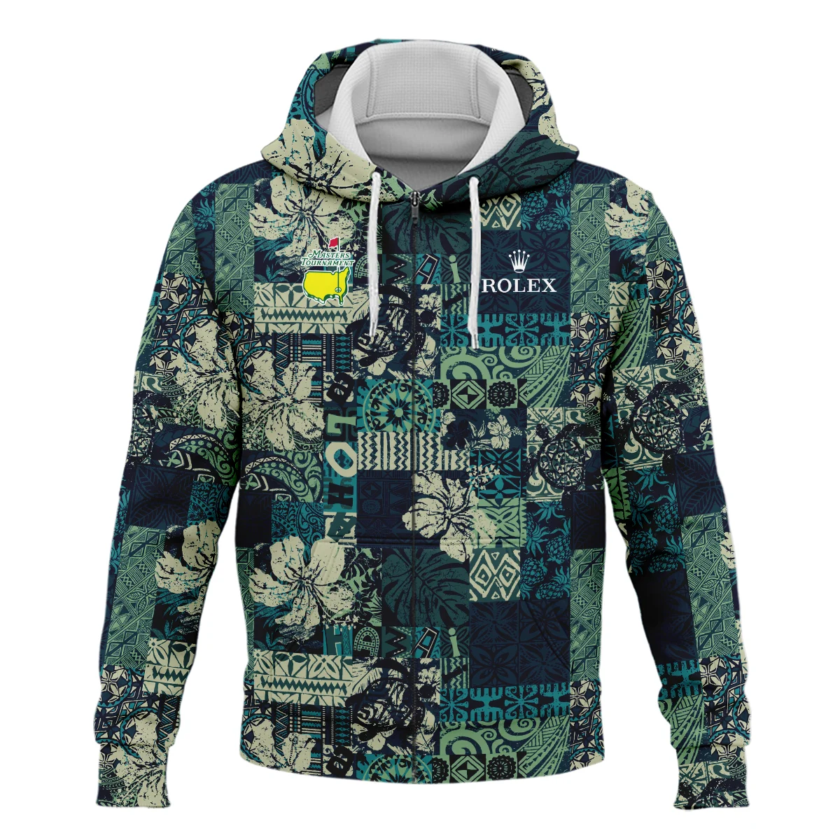 Masters Tournament Hawaiian Hibiscus And Tribal Element Fabric Rolex Zipper Hoodie Shirt Style Classic Zipper Hoodie Shirt