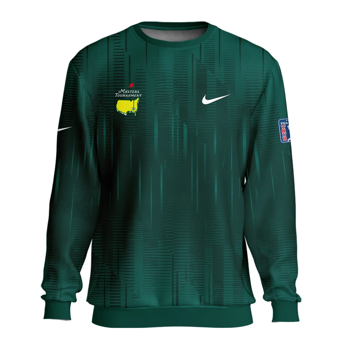 Masters Tournament Nike Dark Green Gradient Stripes Pattern Vneck Long Polo Shirt Style Classic Long Polo Shirt For Men
