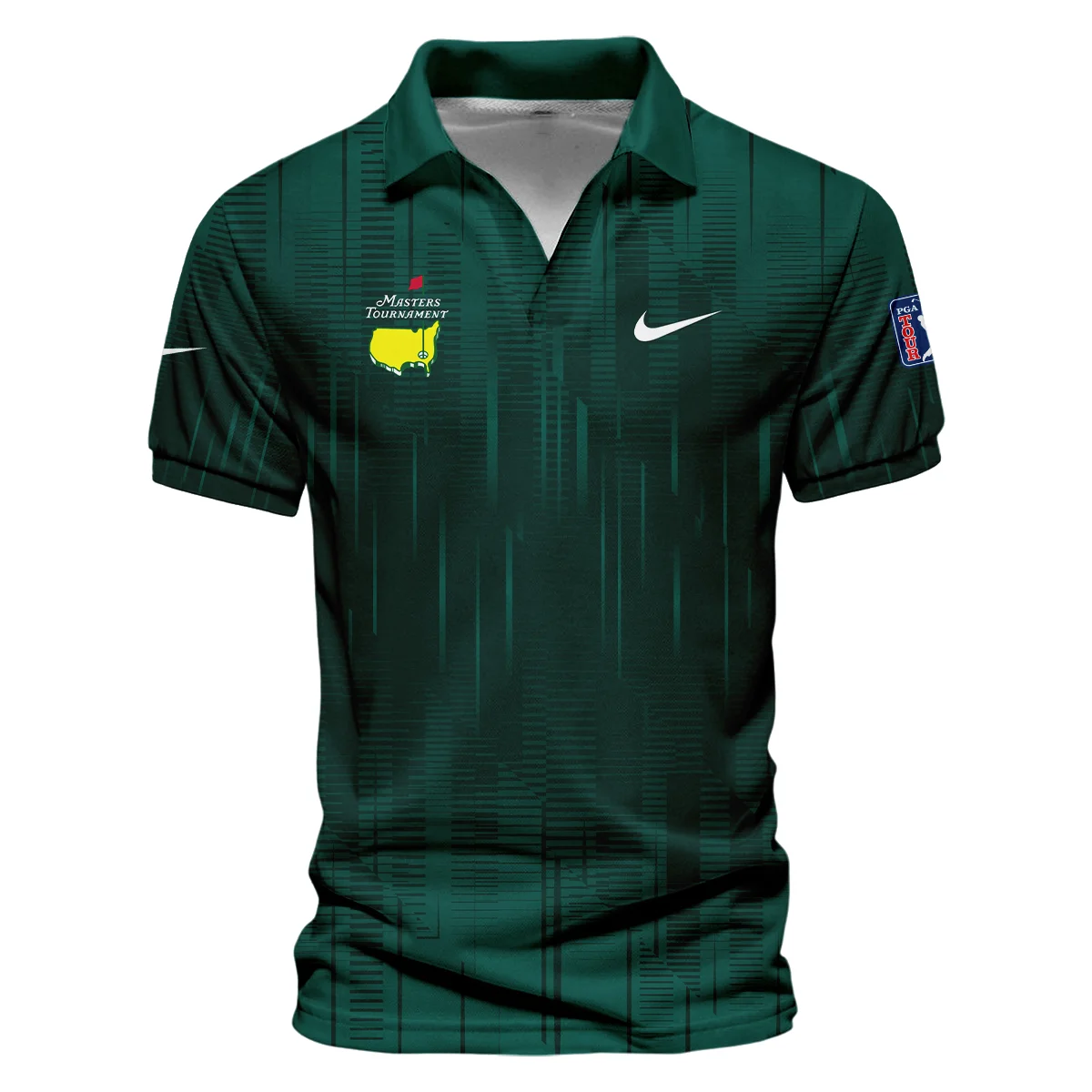 Masters Tournament Nike Dark Green Gradient Stripes Pattern Vneck Polo Shirt Style Classic Polo Shirt For Men
