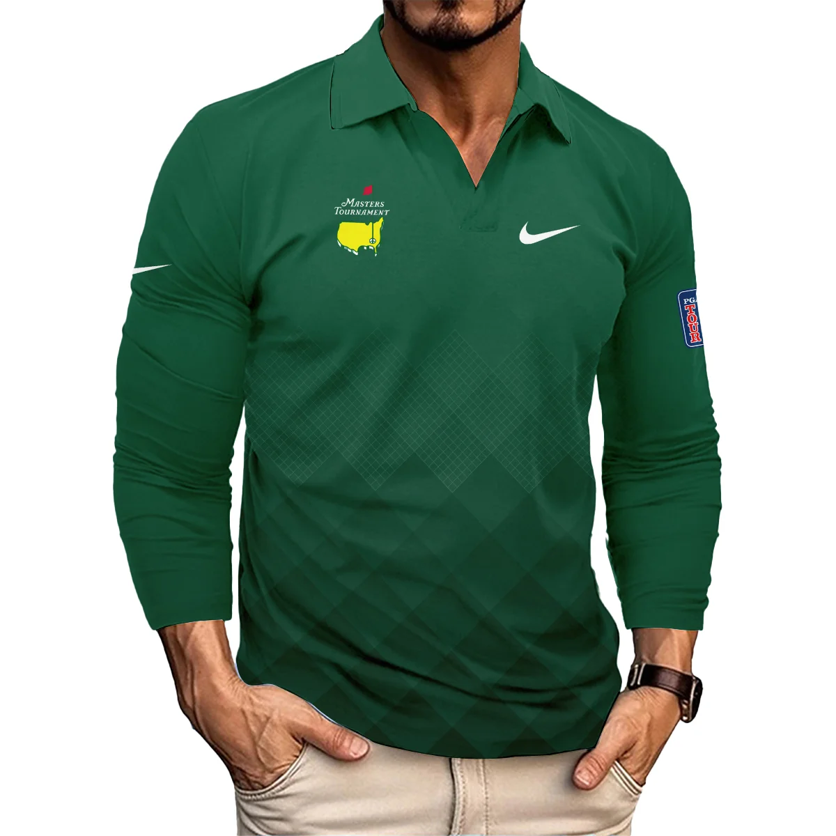 Masters Tournament Nike Gradient Dark Green Pattern Style Classic, Short Sleeve Polo Shirts Quarter-Zip Casual Slim Fit Mock Neck Basic