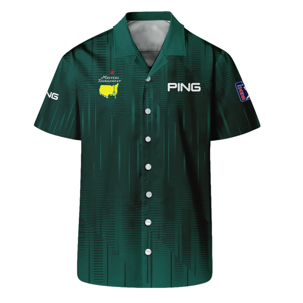 Masters Tournament Ping Dark Green Gradient Stripes Pattern Vneck Polo Shirt Style Classic Polo Shirt For Men